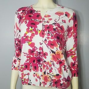 Madison Womens Cardigan White Pink Button Floral Medium